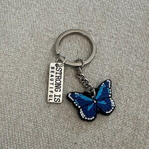 Blue Butterfly Keychain with Inspirational Charm